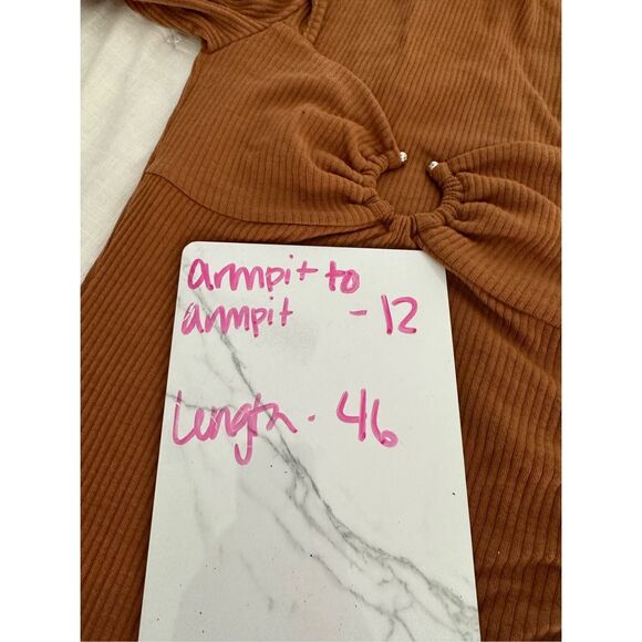 Acoa Mona Ruched Knit Brown MIDI Dress Size XS NWT - Picture 6 of 6